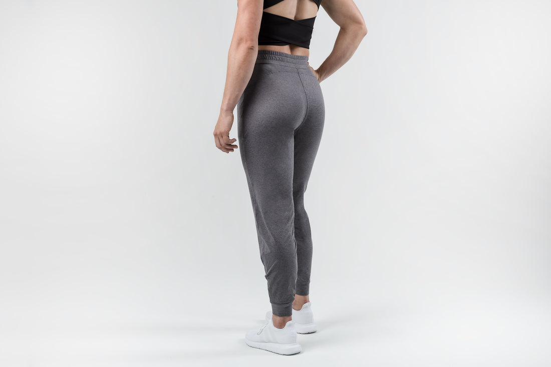 The REP Fitness Women's Vellus Joggers in Heather Cool Gray back