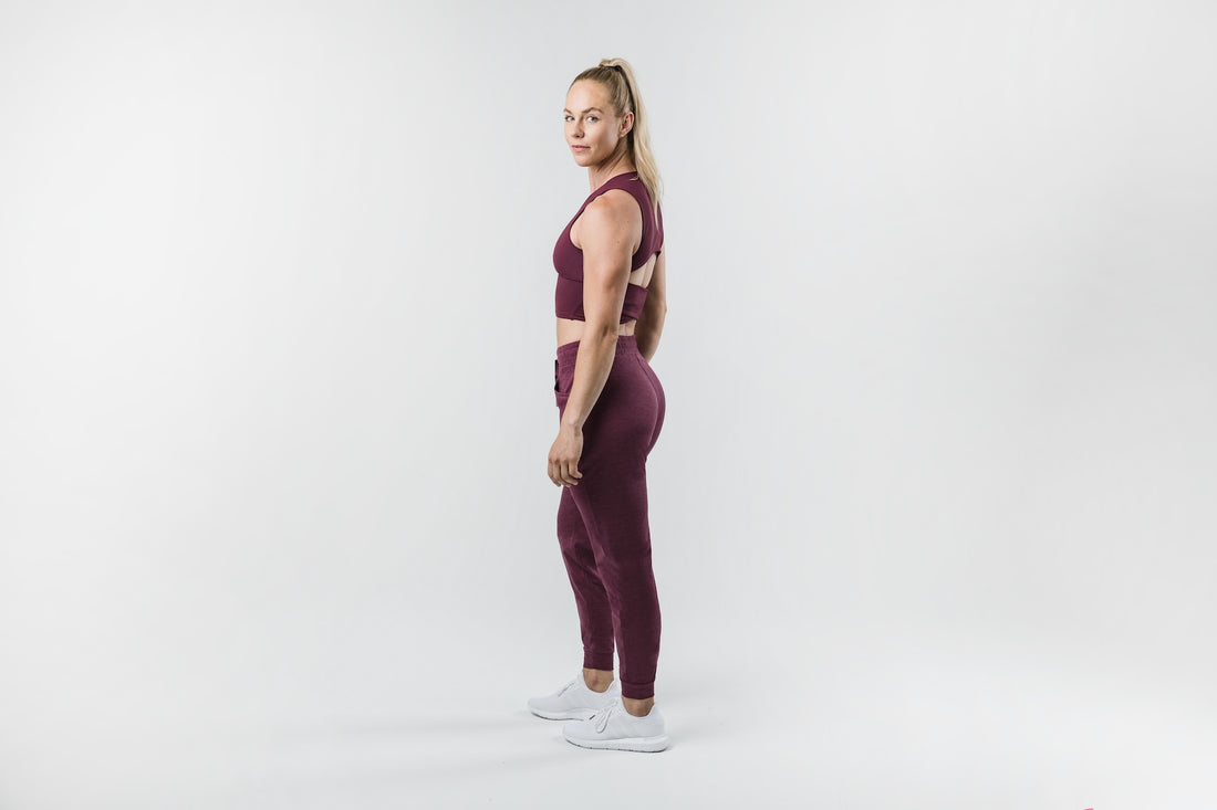 The REP Fitness Women's Vellus Joggers in Heather Wine back