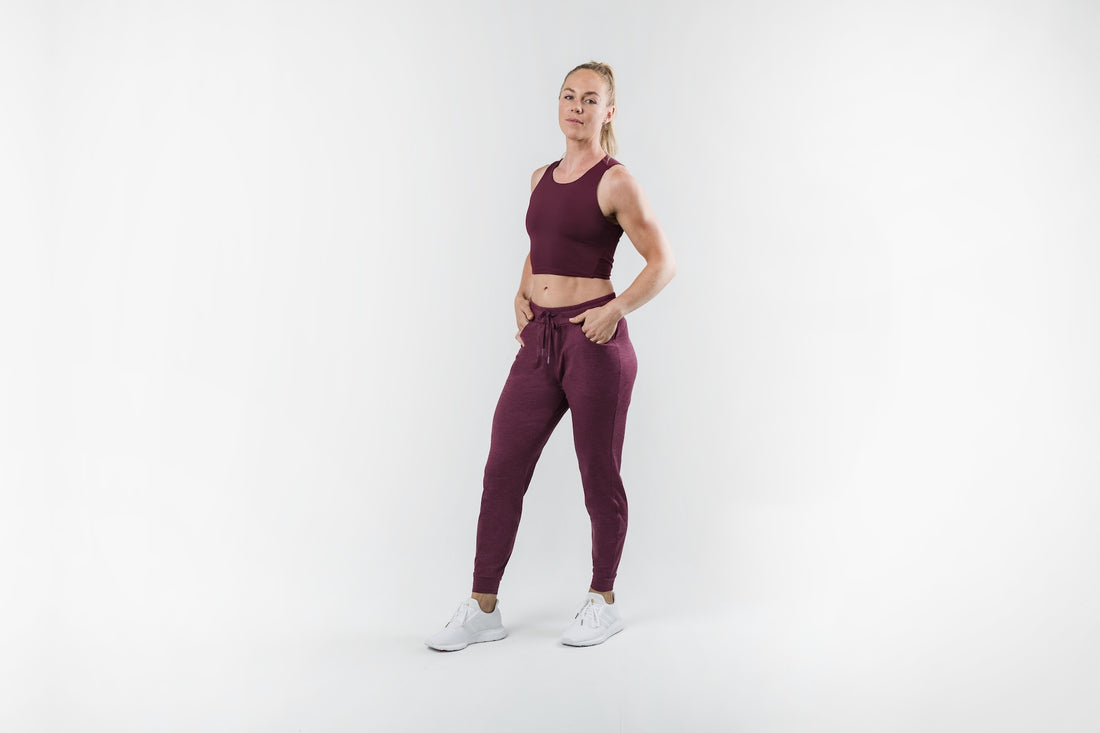 The REP Fitness Women's Vellus Joggers in Heather Wine front