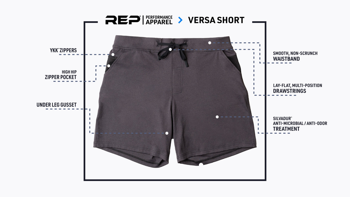 The REP Fitness Men's Versa Shorts in Heather Black front