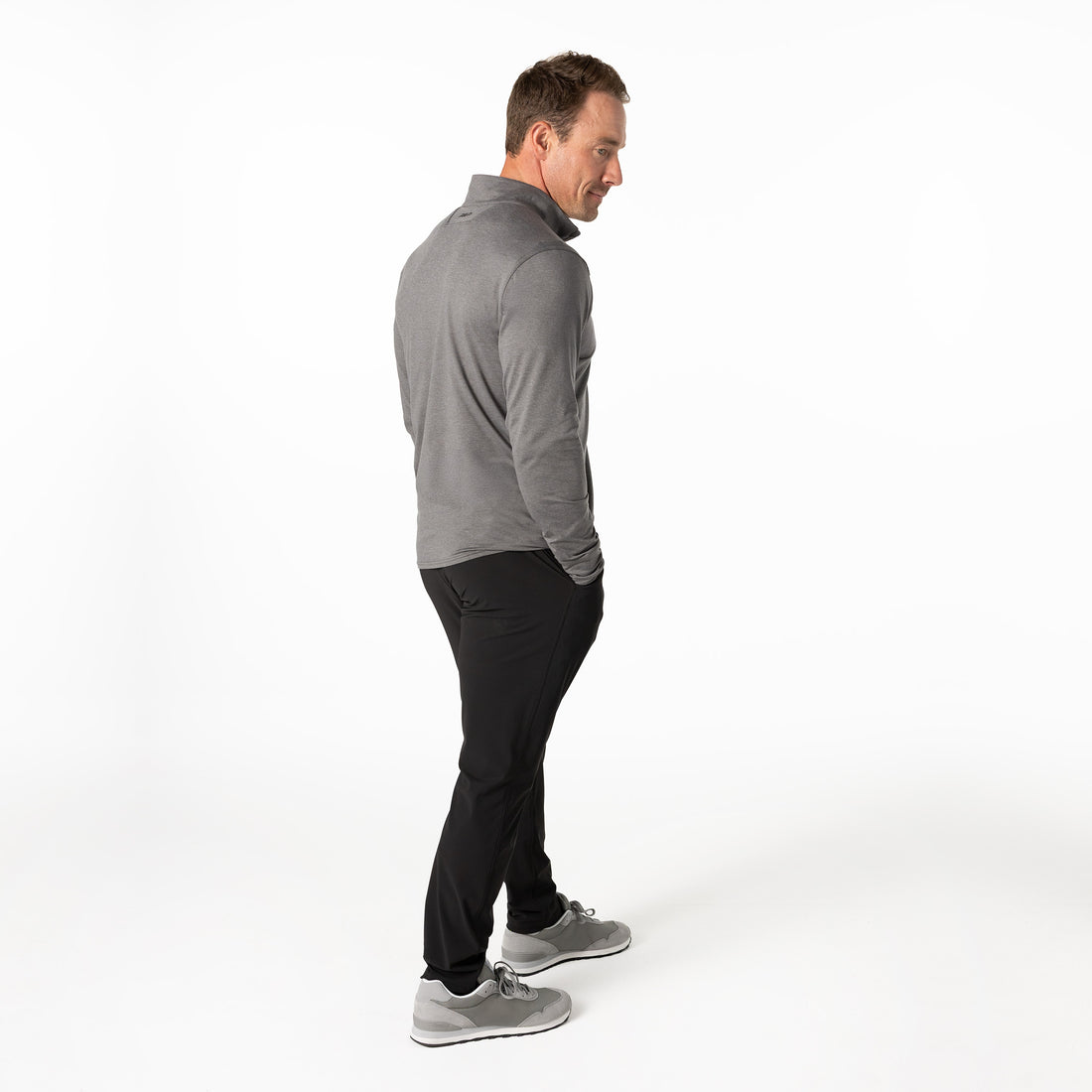 The REP Fitness Men's Apollo Half Zip in Heather Cool Gray side profile