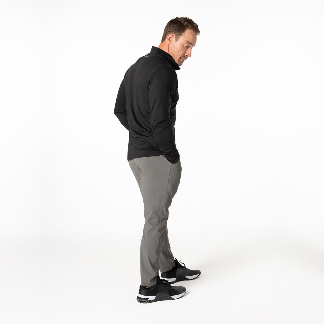 The REP Fitness Men's Apollo Half Zip in Heather Black side profile