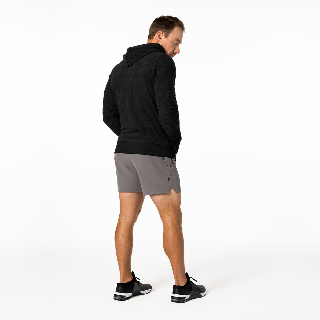 The REP Fitness Men's Stratix Hoodie in Black side profile