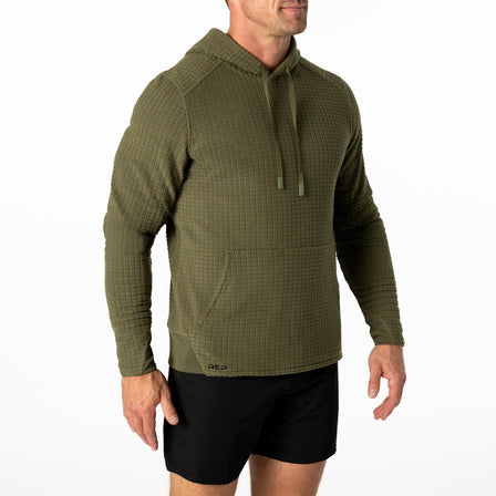 The REP Fitness Men's Stratix Hoodie in Olive front
