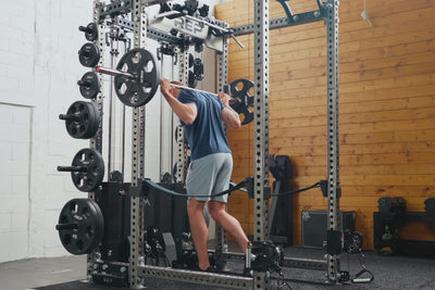 Athlete wearing the REP Fitness Men's Motus Shorts in Silver, Black, Slate