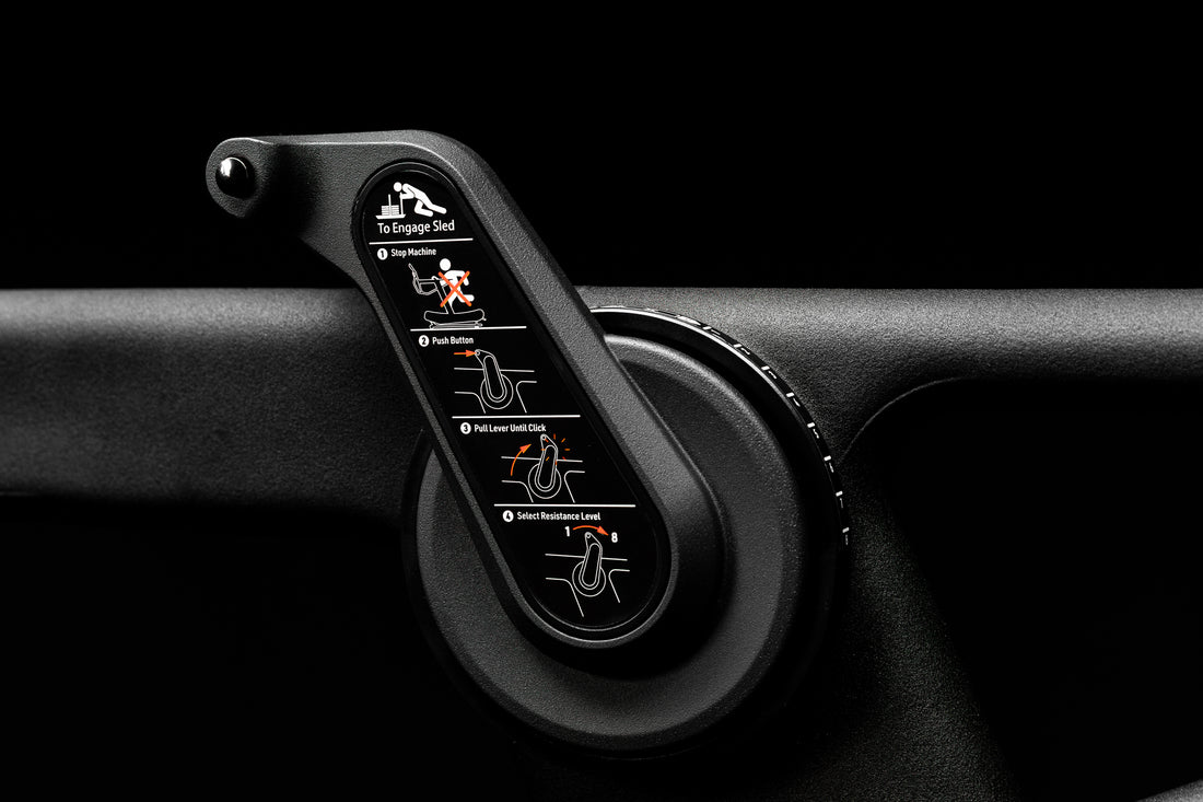 Close-up shot of the resistance mode handle on the Strive Curved Treadmill