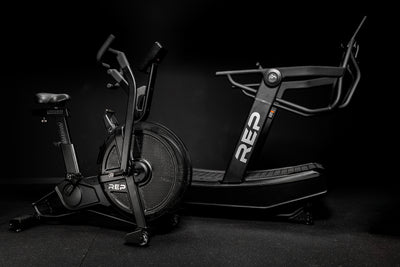 The REP Fitness Strive Air Bike and Strive Curved Treadmill